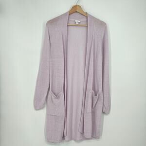 J. Jill Womens Linen Blend Open Cardigan Small Petite Pale Lilac Pastel Long